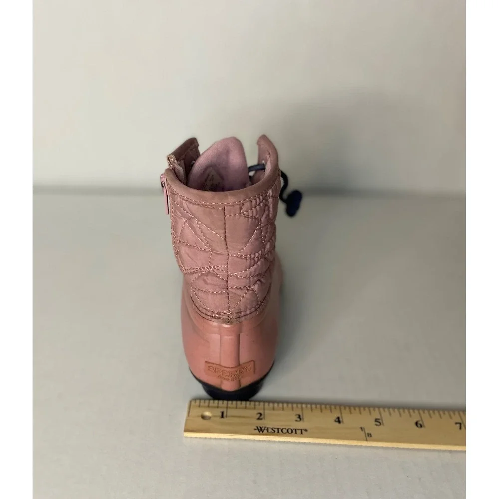 Sperry Saltwater Boots Girls Pink‎ Quilted Waterproof Lace Up Side Zip Size 5M